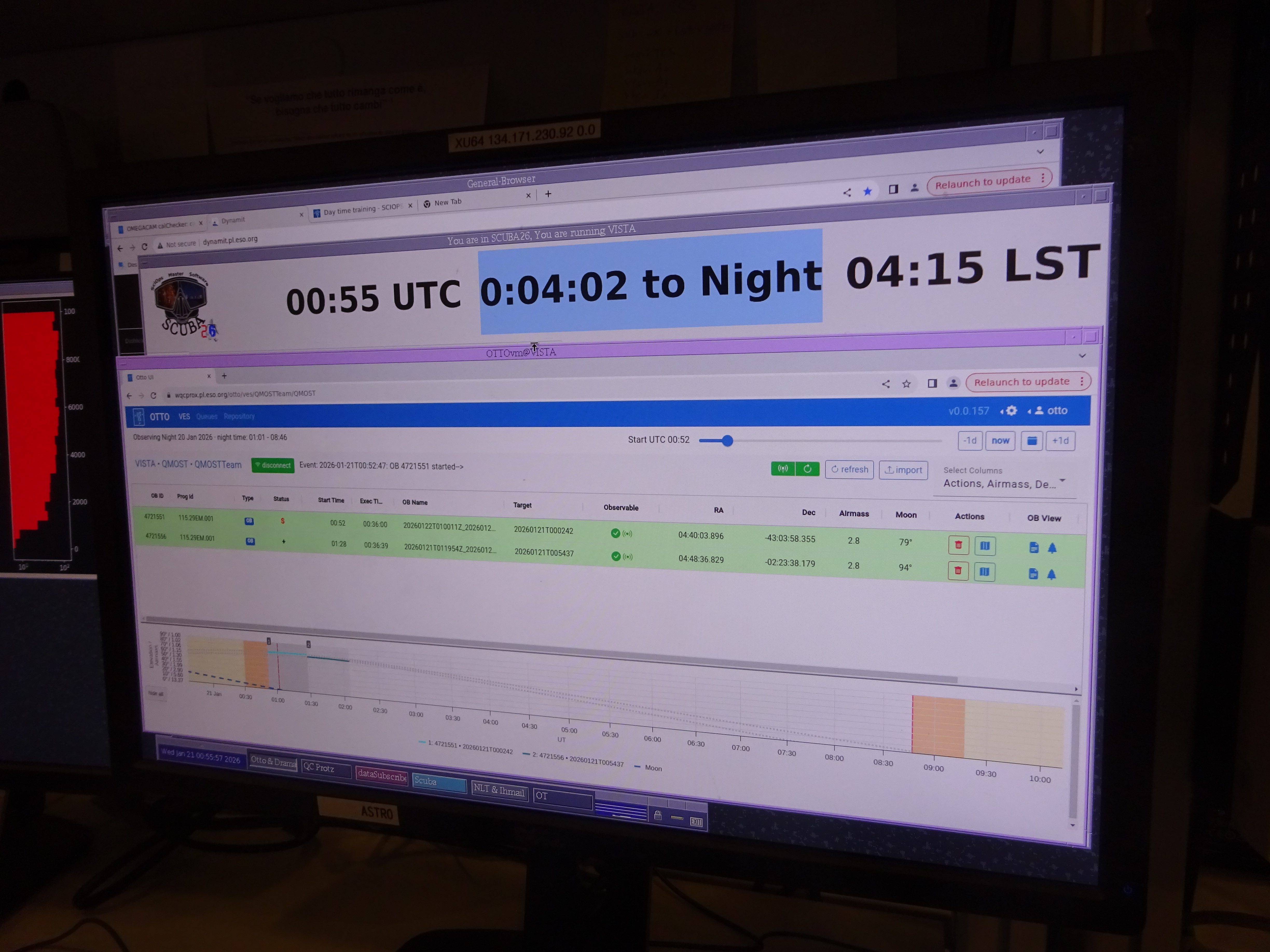 The execution sequence interface at Paranal showing two OBs automatically scheduled and queued for the night.